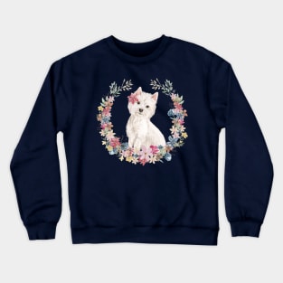 Cute Little Westie with Flower Wreath Crewneck Sweatshirt